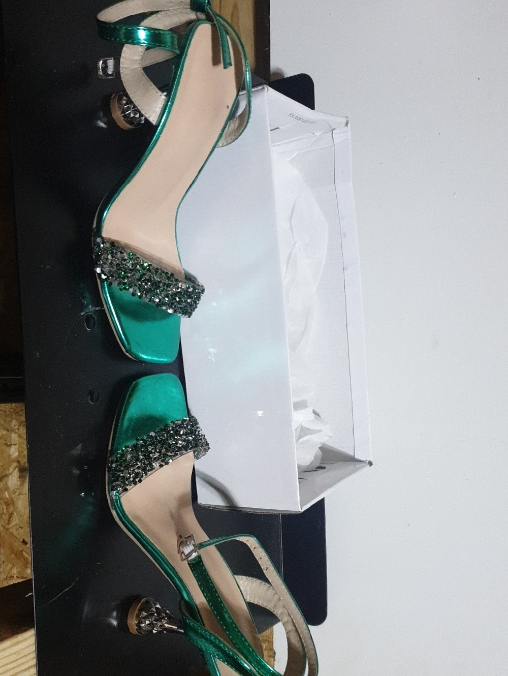 Emerald Green Satin Crystal-Embellished Women's Heels